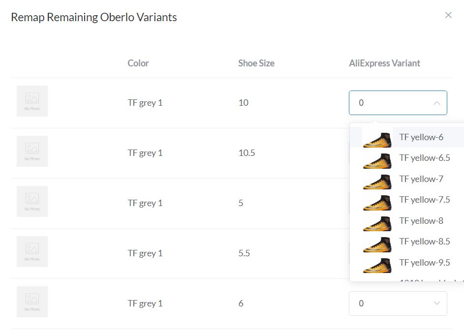 Remap remaining oberlo variants